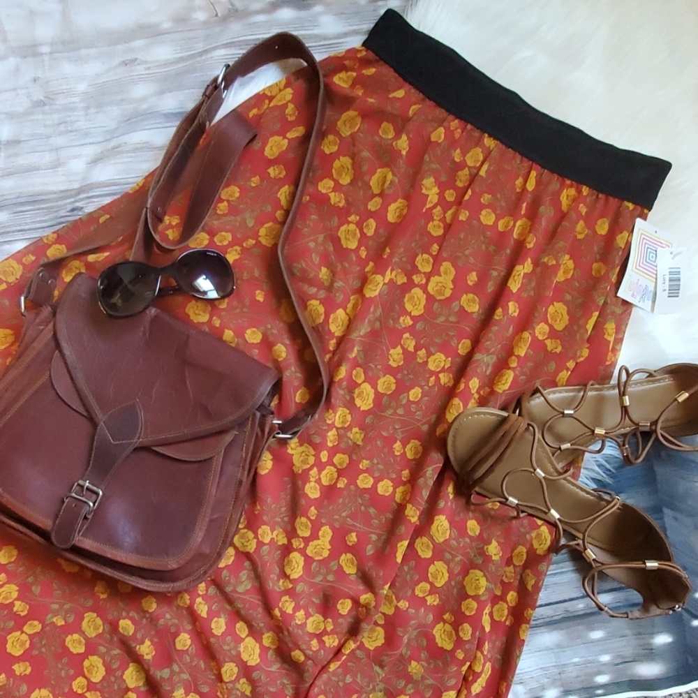 LuLaRoe Rust Orange Floral Maxi Skirt